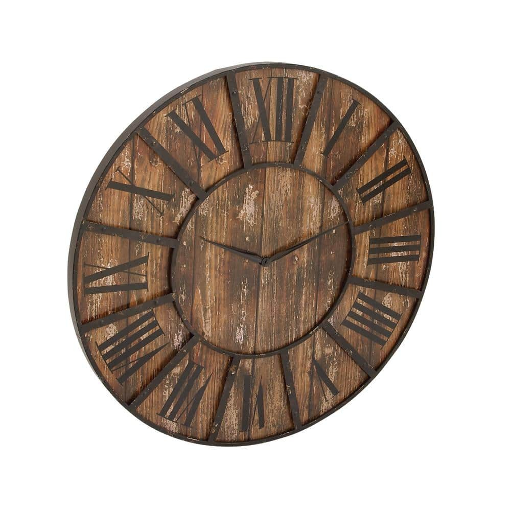 DecMode 36" Brown Wood Wall Clock with Black Accents