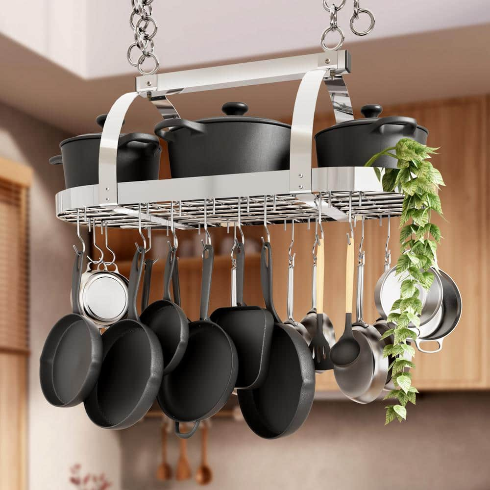 KES Hanging Pot Rack Ceiling Mount, Pot and Pan Rack, Pot Hanger, Kitchen Storage, Pot Rack Organizer with 20 S Hooks, Chrome, KUR221S85-CH
