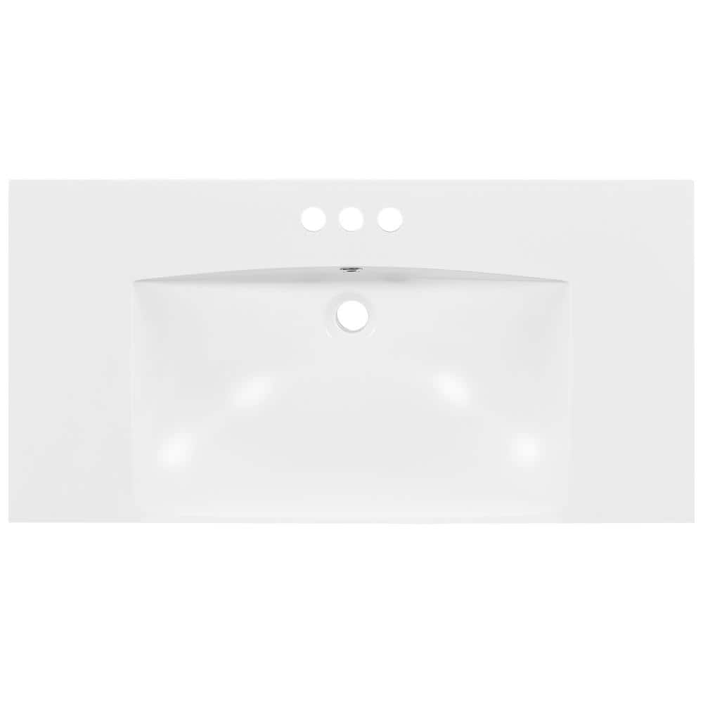 36" Countertop Bathroom Sink, Resin Bathroom Sink With Faucet Holes, Bathroom Vessel Sink, Stain-Resistant Countertop Basin, White