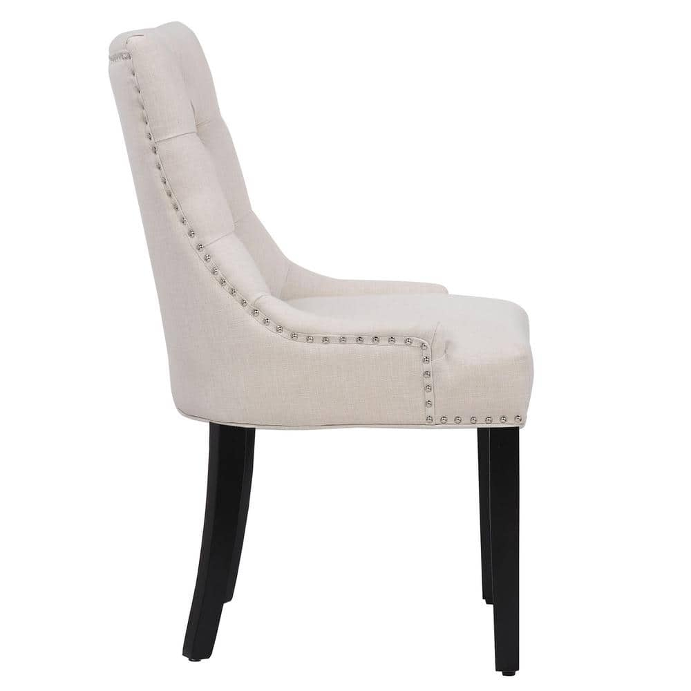 Upholstered Wingback Button Tufted Dining Chair, Beige