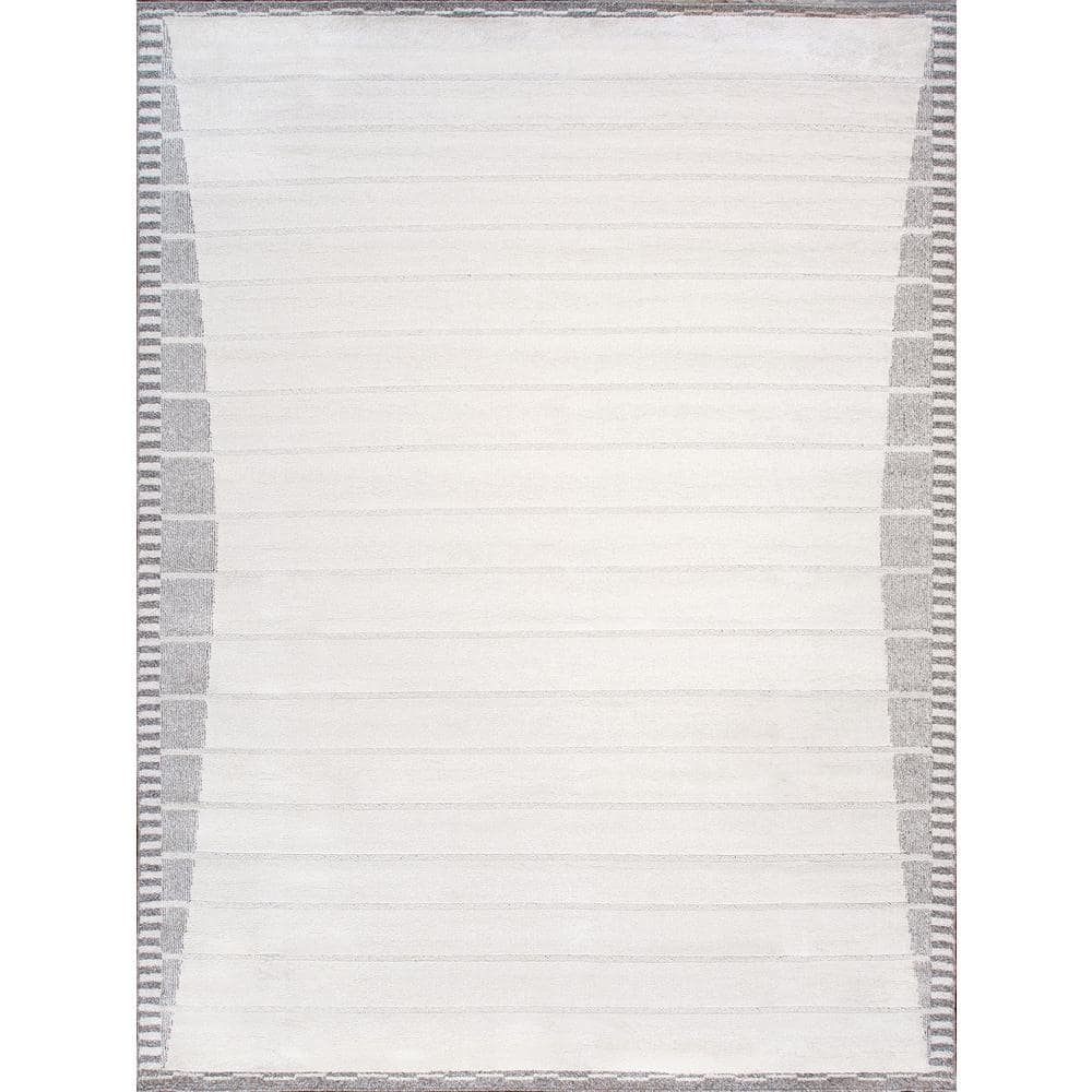 Ivory Stripe Synthetic 10' x 14' Rectangular Area Rug