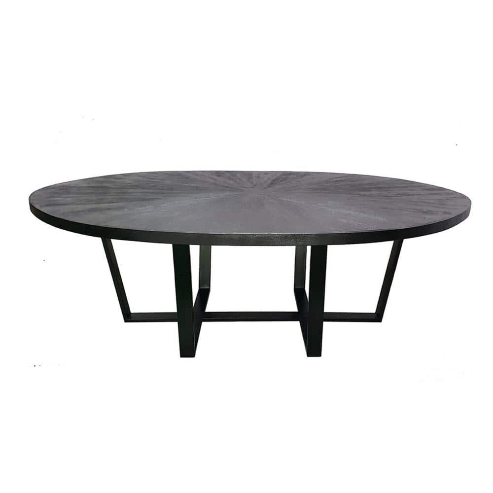 Benjara BM312095 91 in. Raj Round Dining Table - Cross Legs Design - Acacia Wood - Iron - Black