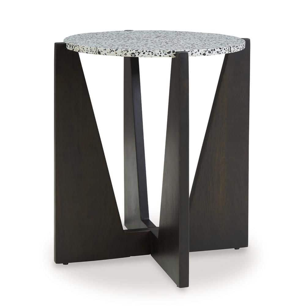 Dark Brown Mango Wood Accent Table with Terrazzo Top