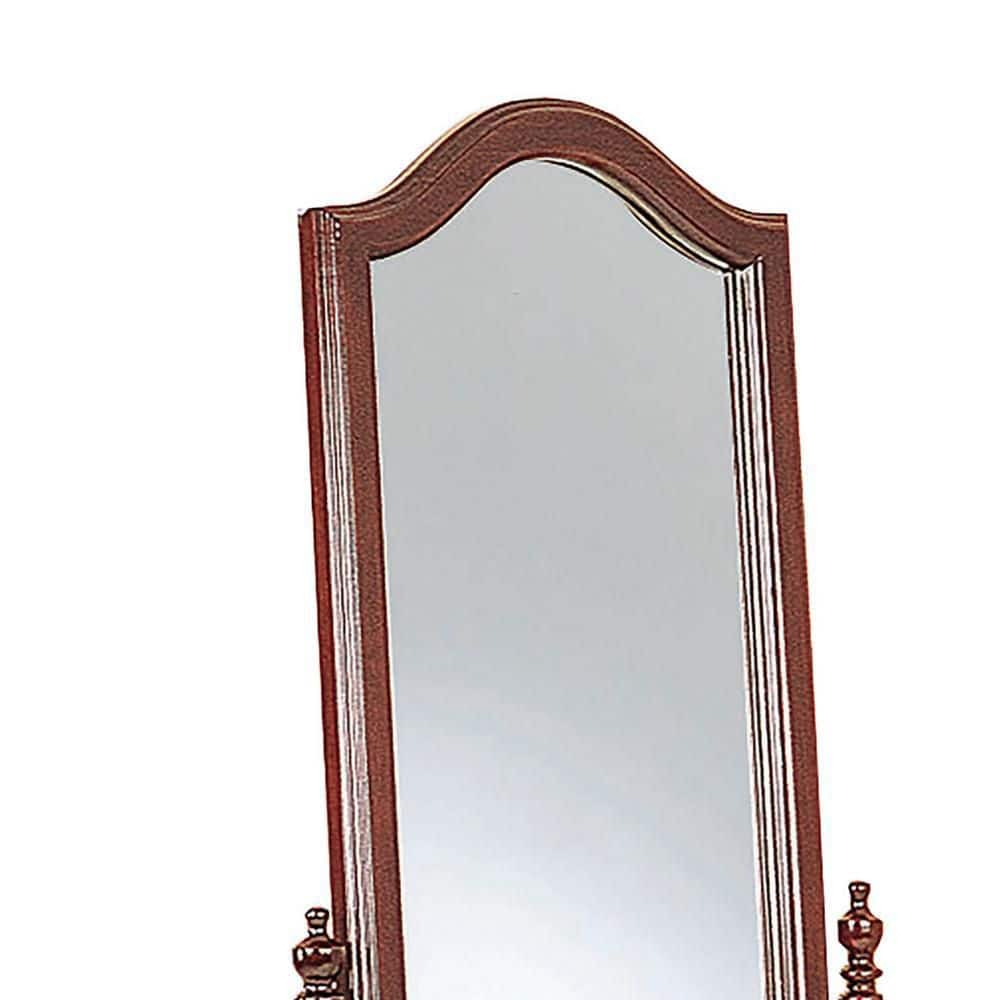 Standing Cheval Mirror with Wooden Frame Turned Posts Brown - Saltoro Sherpi