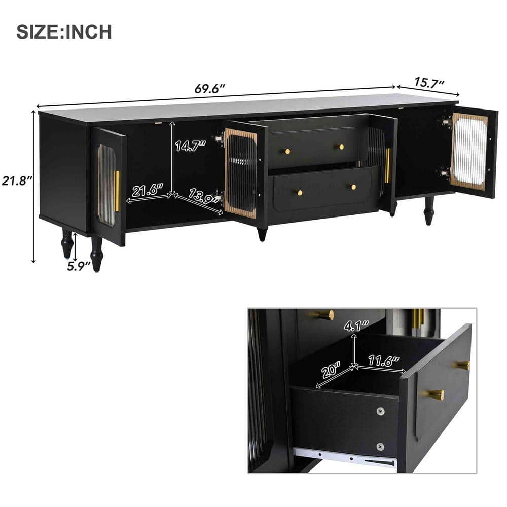 Knubmt TV Stand for TVs Up to 78", Entertainment Center with 2 Drawers and Cabinets, Modern Media Console for Living Room, Black