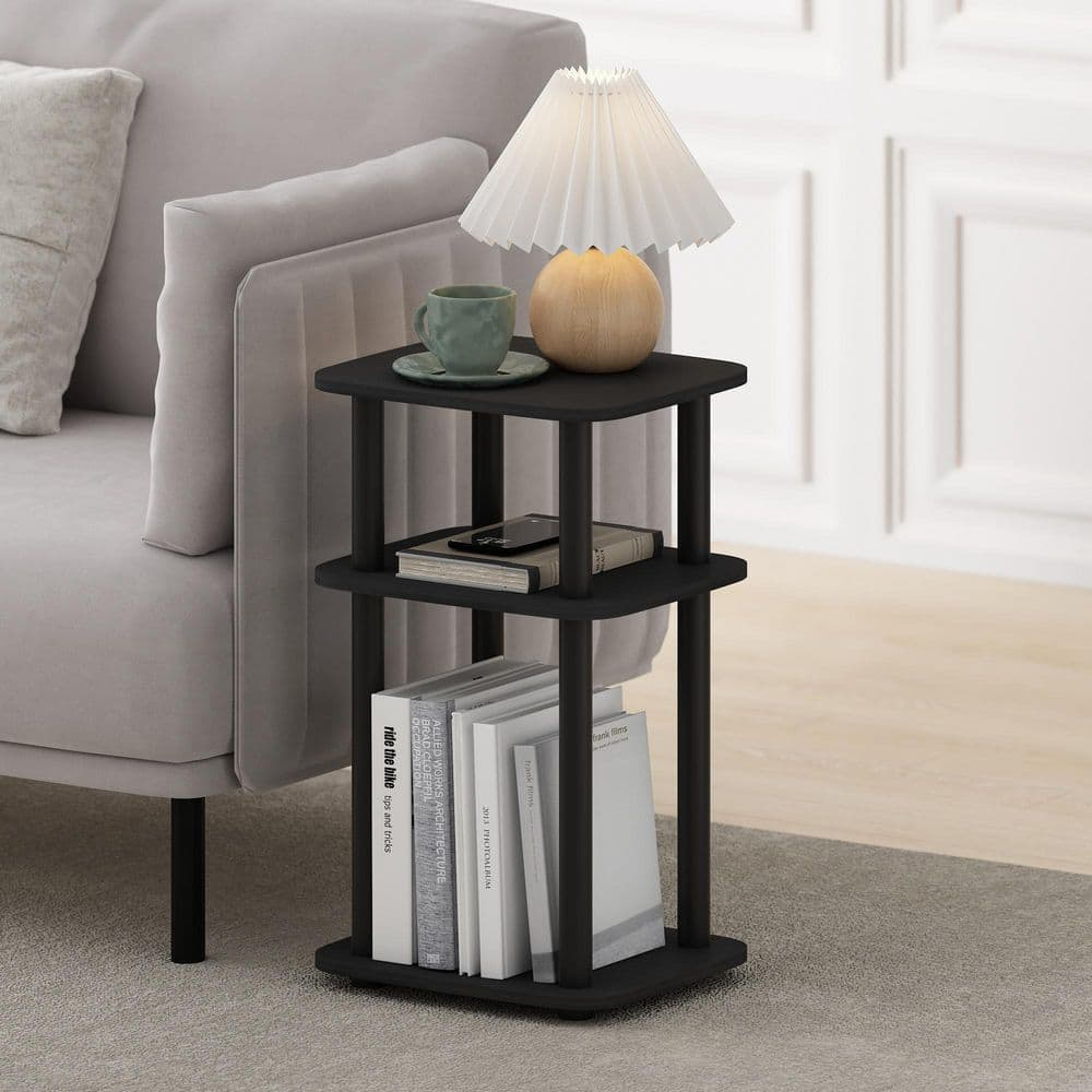 11087AM-BK 11087 Just 3-Tier No Tools Tube End Table, Americano & Black - 13.4 x 11.5 x 22.8 in.