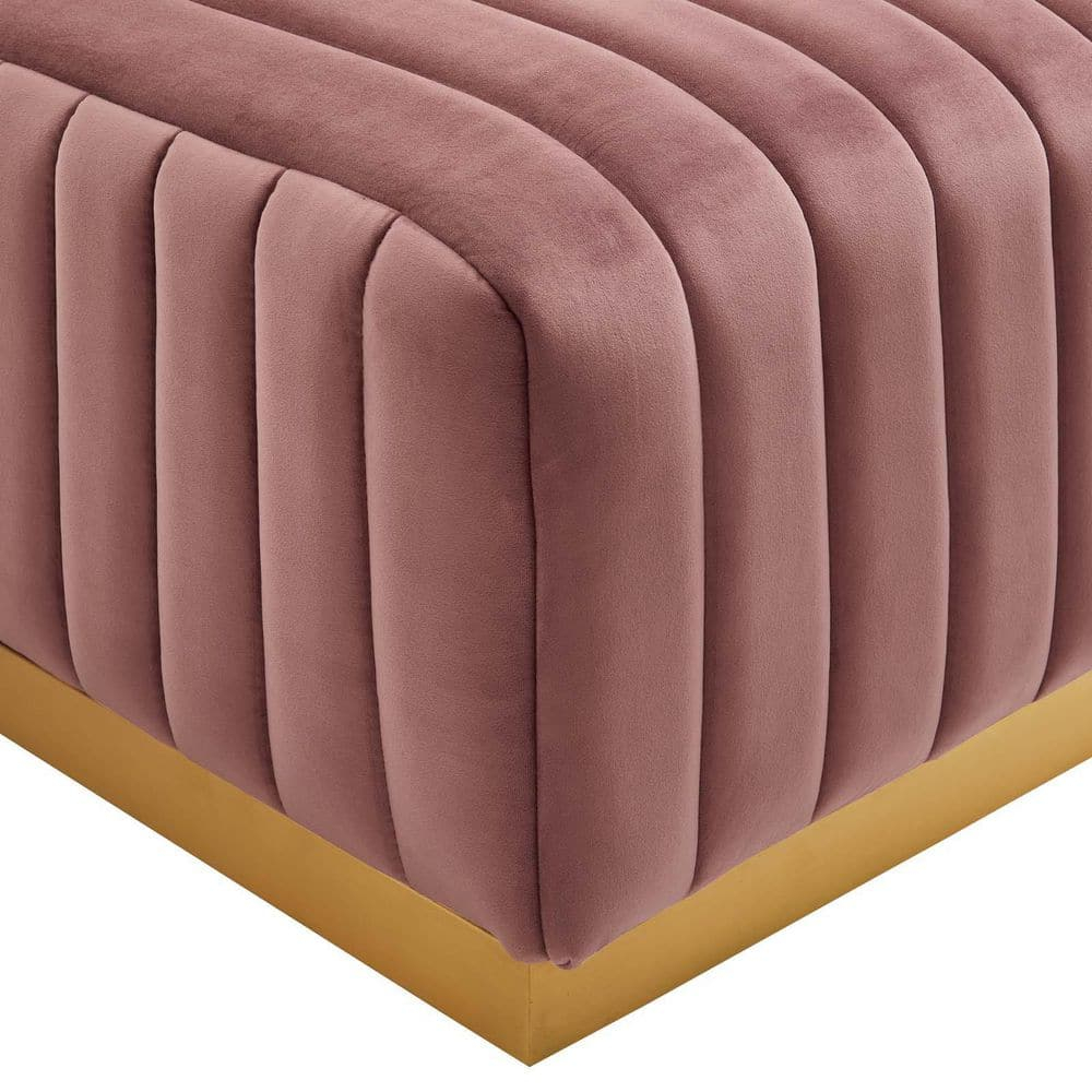 Modway Conjure Channel Tufted Performance Velvet Ottoman in Gold/Dusty Rose