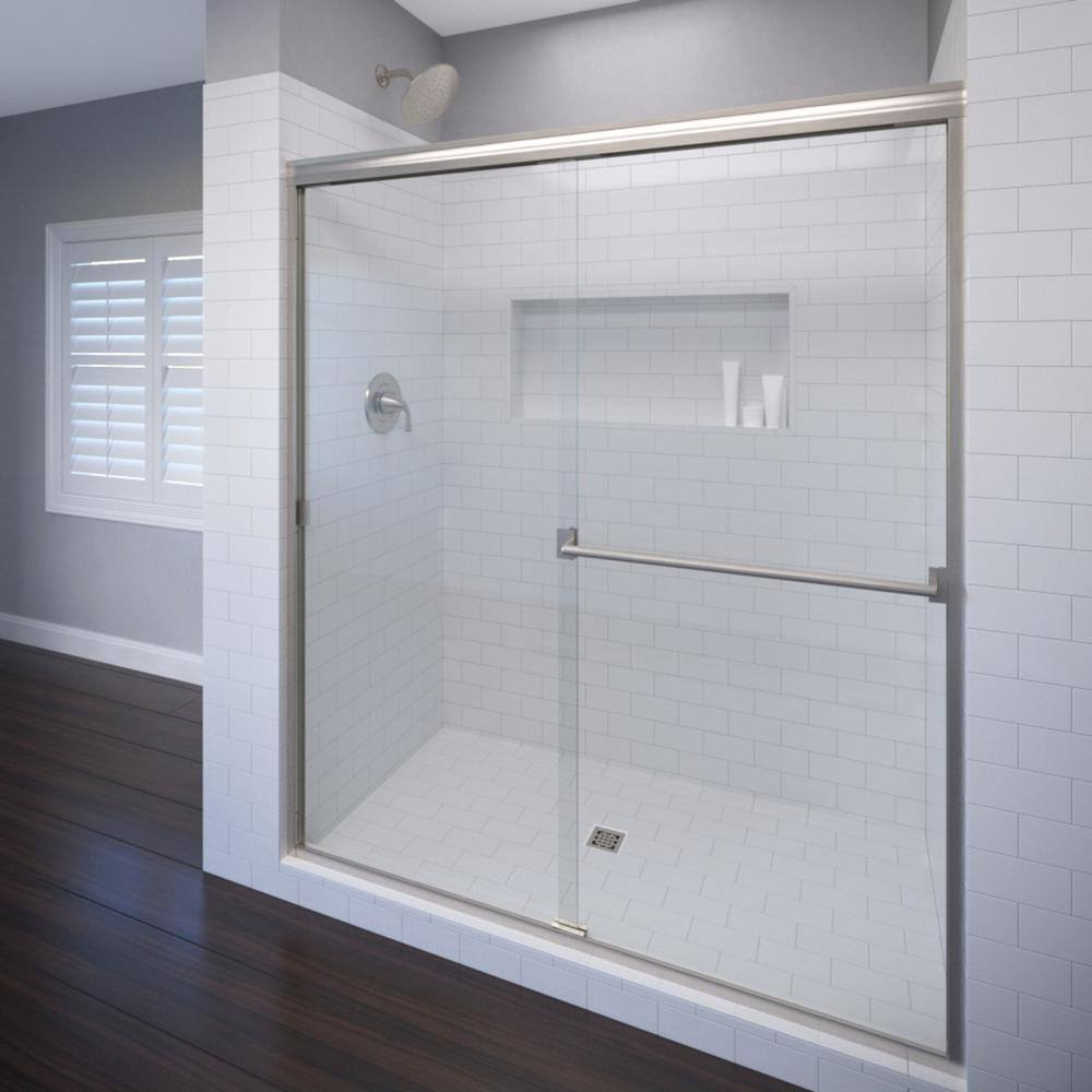 Basco Classic Brushed Nickel 56-in to 60-in W x 70.0-in H Semi-frameless Clear Glass Bypass Sliding Shower door