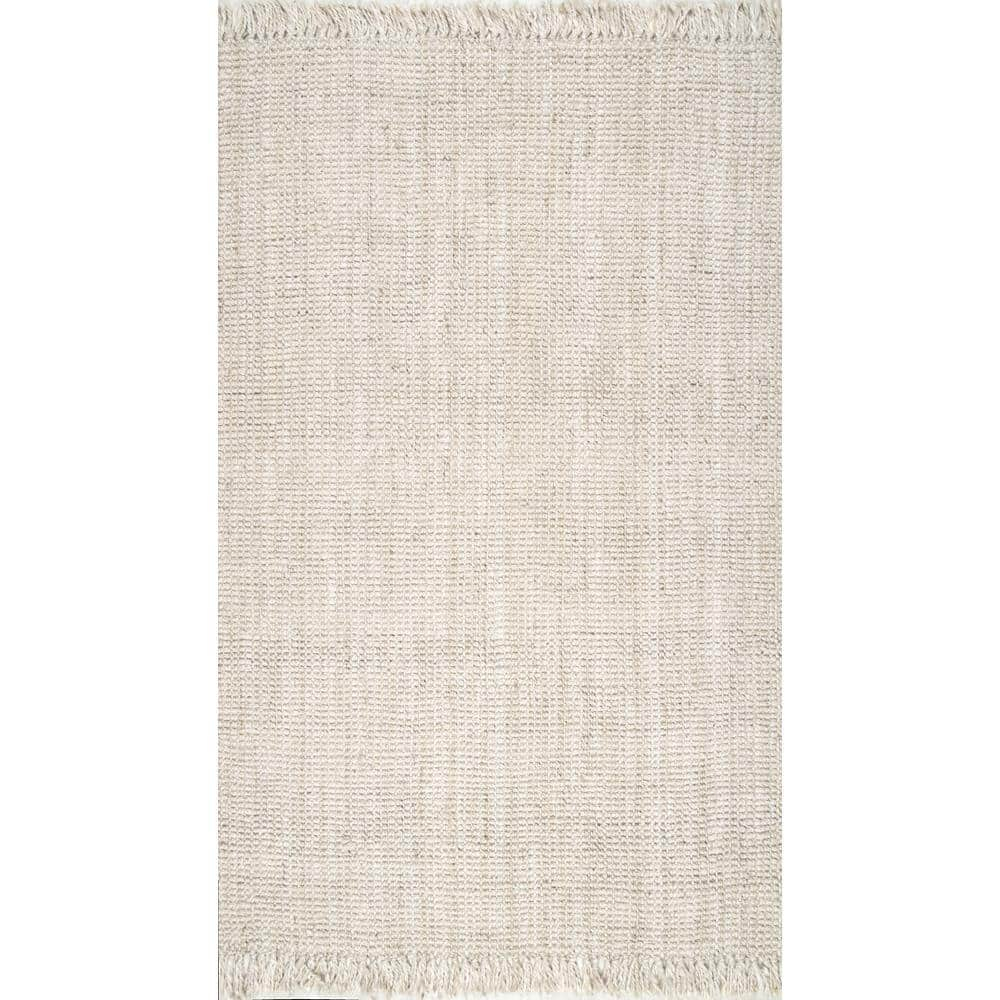 nuLOOM 4x6 Daniela Jute Tassel Hand Woven Area Rug, Off White, Solid Chunky Farmhouse Design, Natural Fiber, For Bedroom, Dining Room, Living Room, Hallway, Office, Entryway