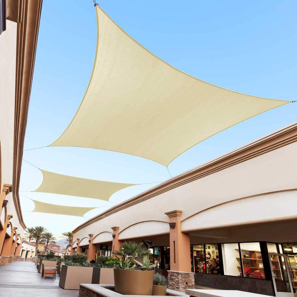 8 ft. x 10 ft. Beige Rectangle Sun Shade Sail Canopy Fabric Cloth