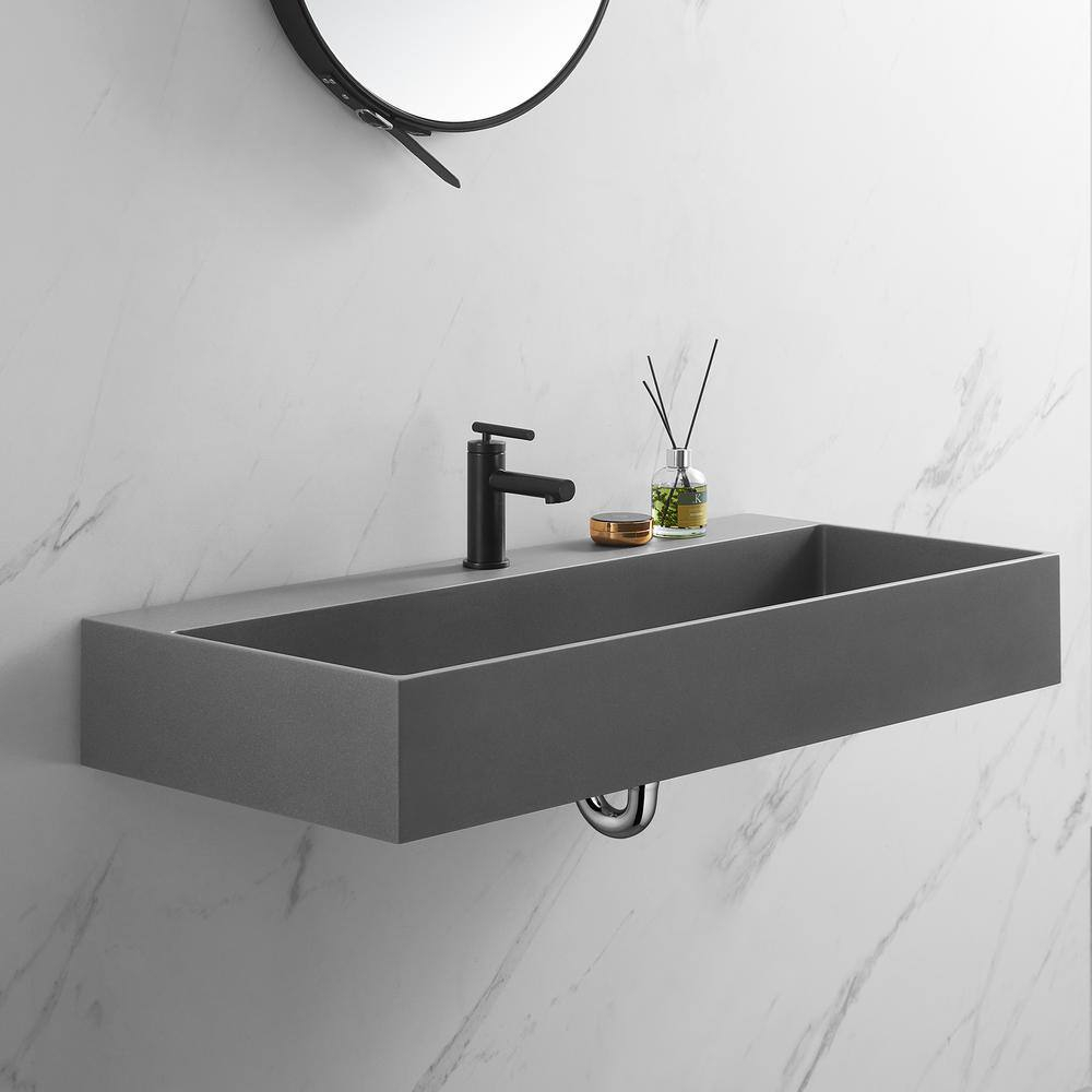 40 in. Wall-Mount or Countertop Install, Bathroom Sink with Single Faucet Hole in Matte Gray