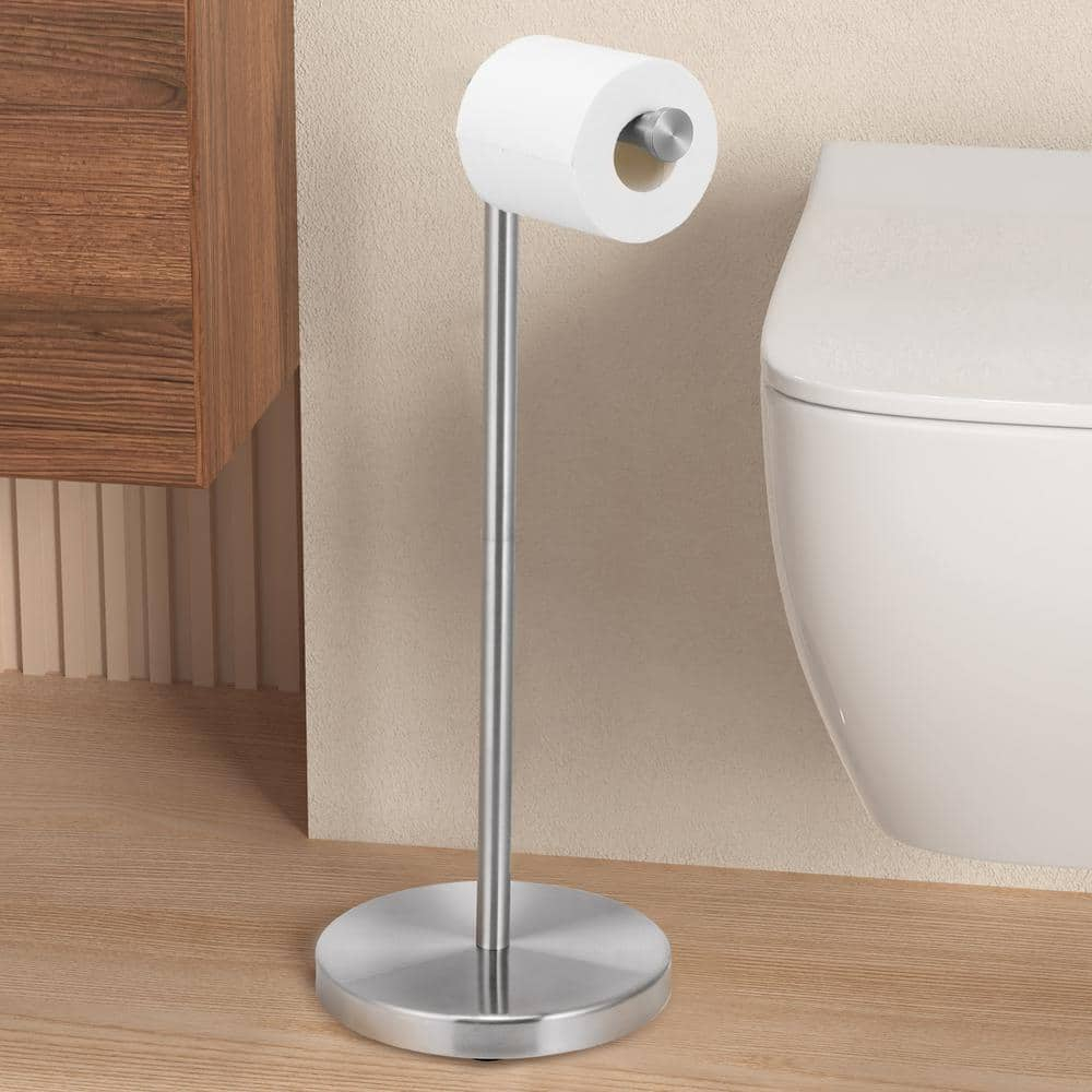 Bathroom Freestanding Toilet Paper Holder Tissue Roll Holder Floor Stand in Brushed Finish