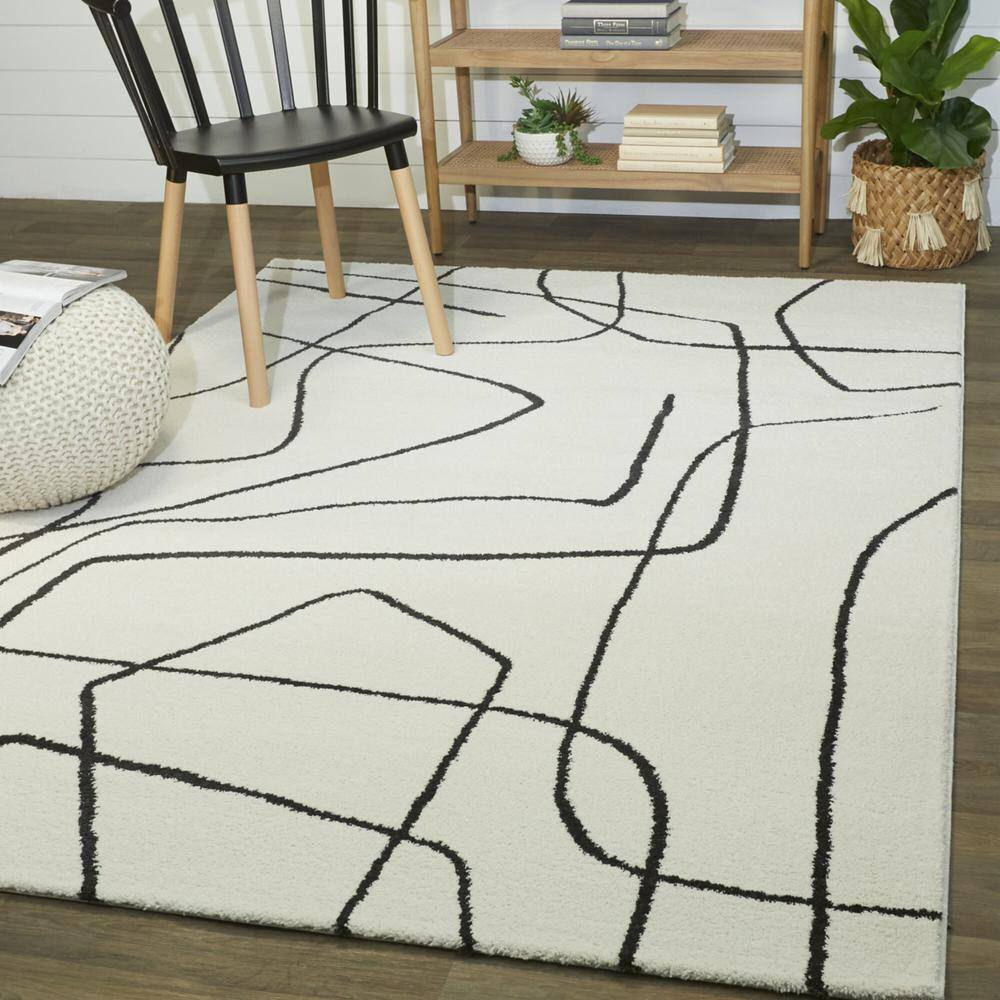 Descartes Abstract Modern Area Rug Charcoal 6'7" Square 6' Square Ivory