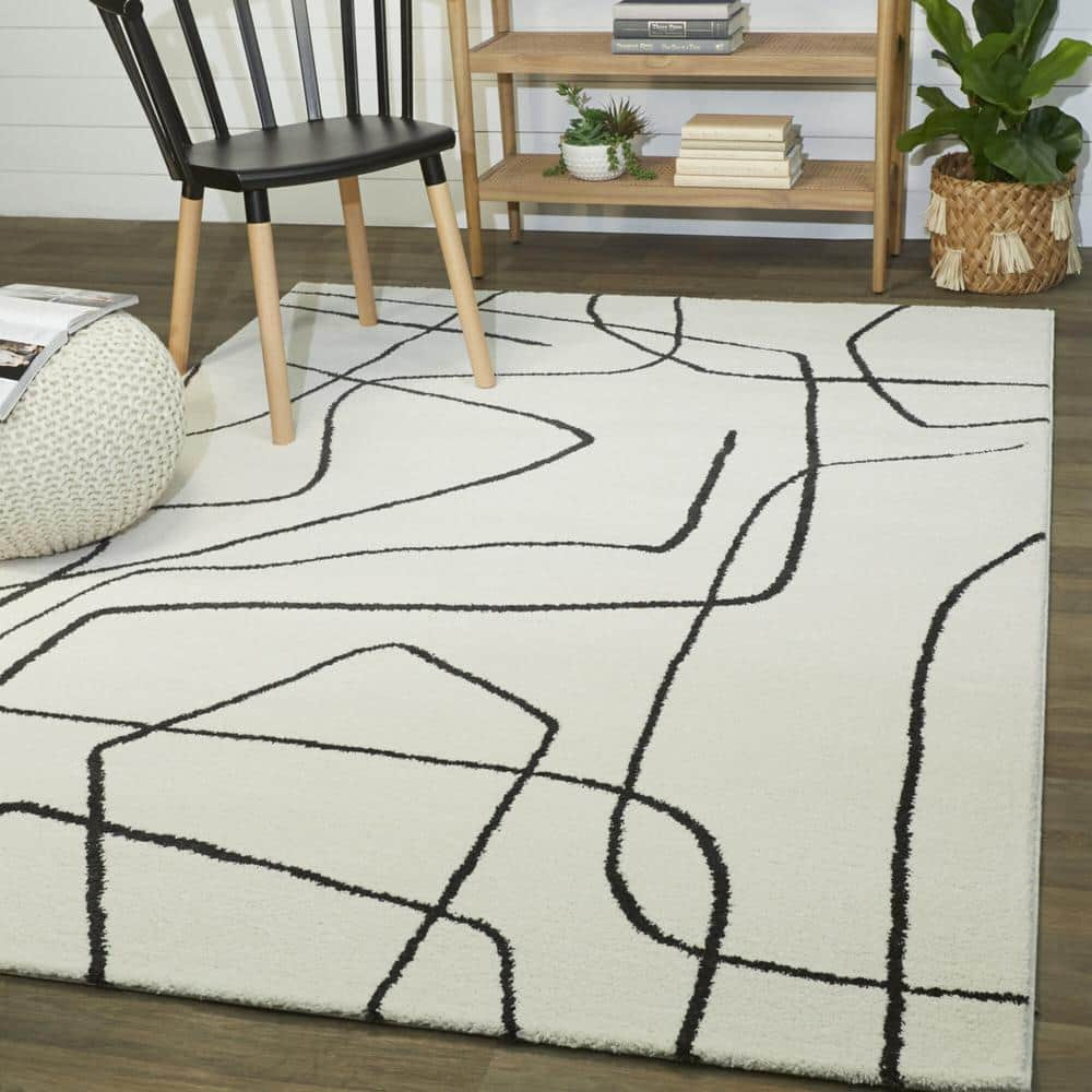 Descartes Abstract Modern Area Rug Charcoal 8'9" x 12' 9' x 12' Ivory