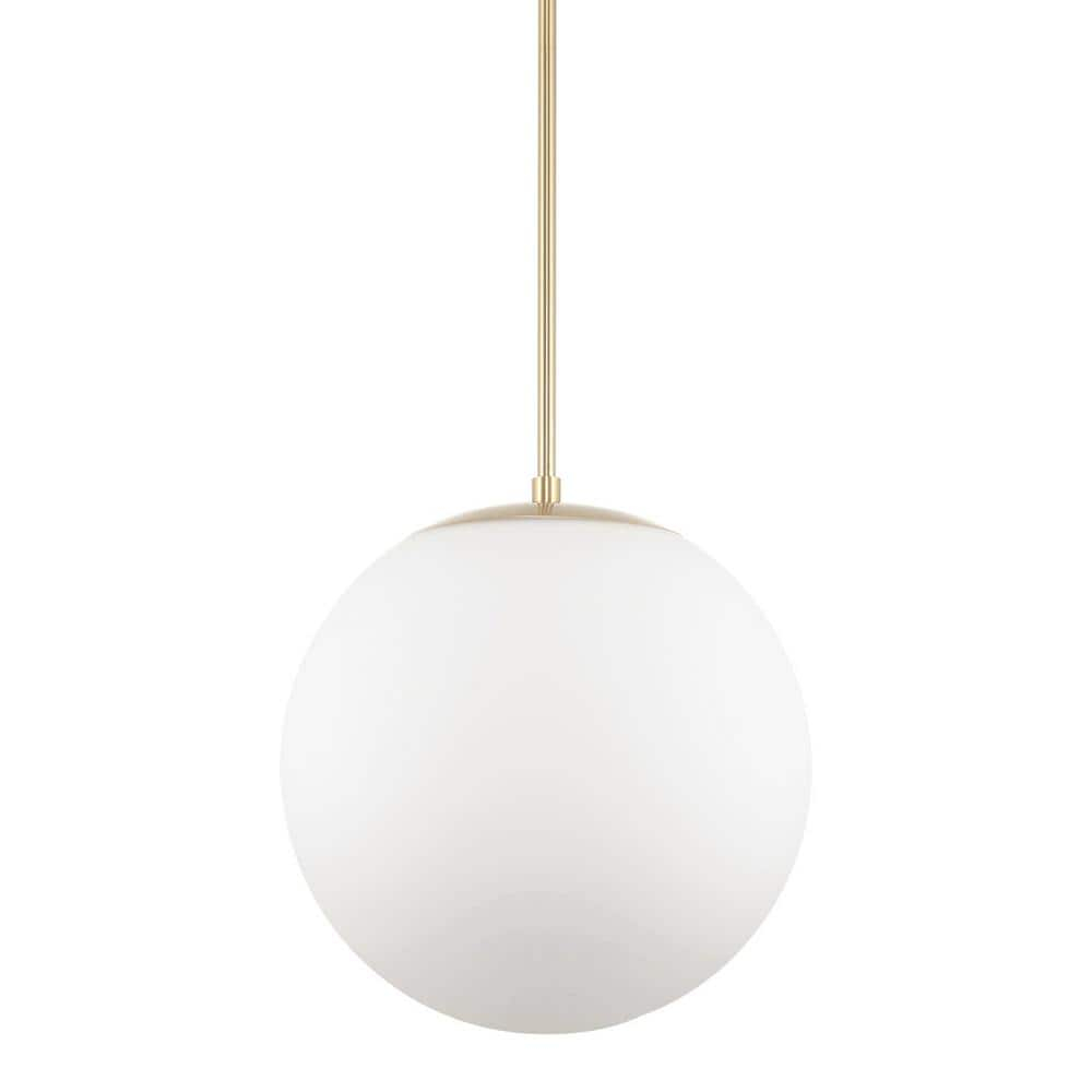 Kira Home Ceres 14" Mid-Century Modern Hanging Orb Pendant Light with Smooth Matte White Frosted Diffuser, Cool Brass