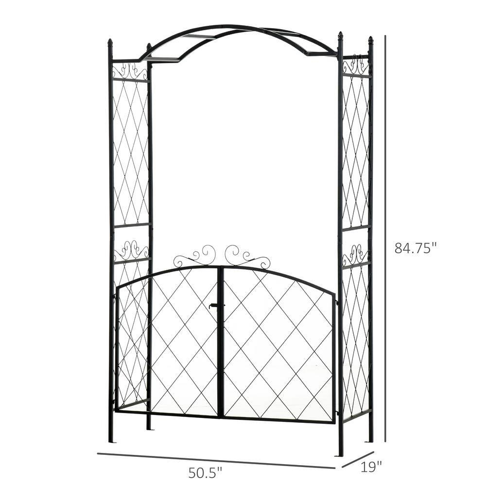 Black Metal Garden Arch Arbor Trellis with Gate for Outdoor Decoration