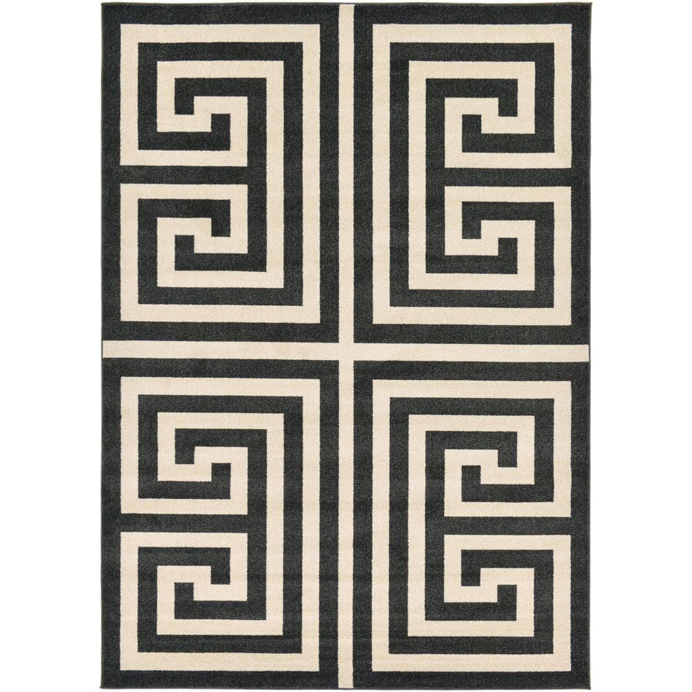 Unique Loom Athens Collection Area Rug - Greek Key (7' 1" x 10' Rectangle Black/Beige)