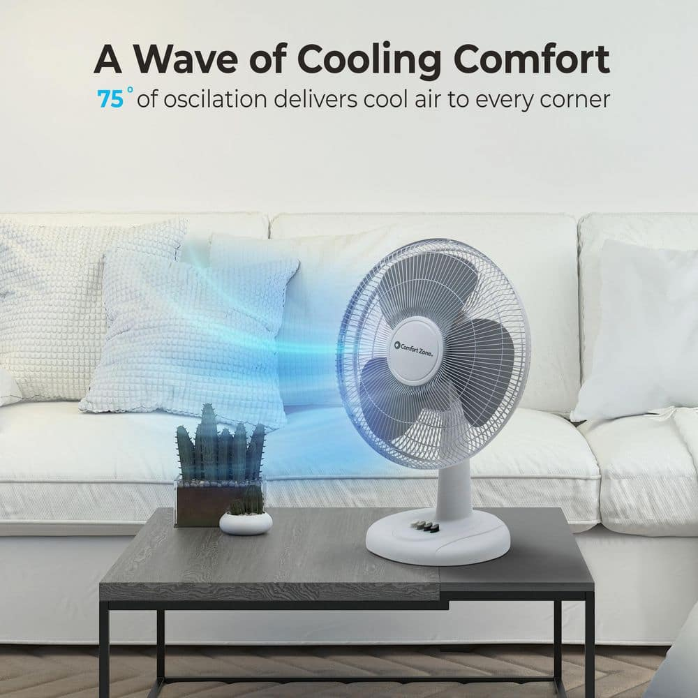 Comfort Zone 16" Oscillating Table Fan with Adjustable Tilt, White