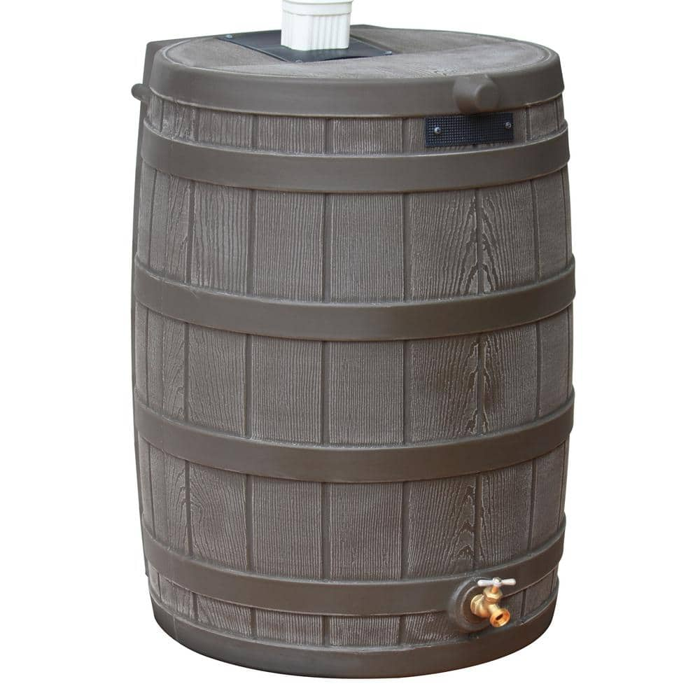 Oak Faux Wood 40-Gallon Rain Barrel with Flat-Back Design