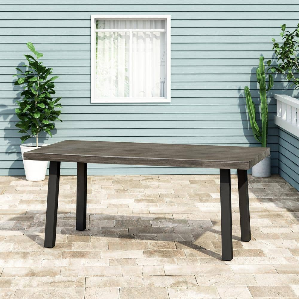 Noble House Pointe 68.75" Aluminum Patio Dining Table in Gray and Black