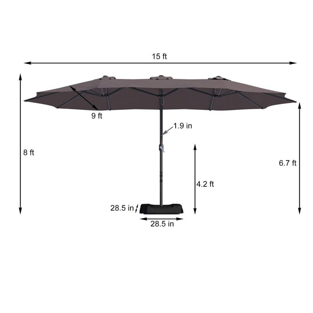 15ft Large Patio Umbrellas with Base Included, Outdoor Double-Sided Rectangle Market Umbrella with Crank Handle, for Pool Lawn Garden