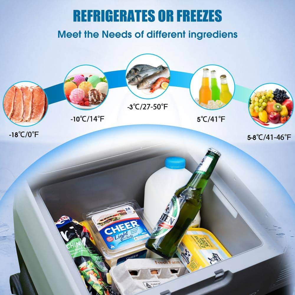 42 qt. Car Freezer Portable Refrigerator with APP Control and 6 in. off-Road Wheels, 12-Volt, 45W Cooler Freezer