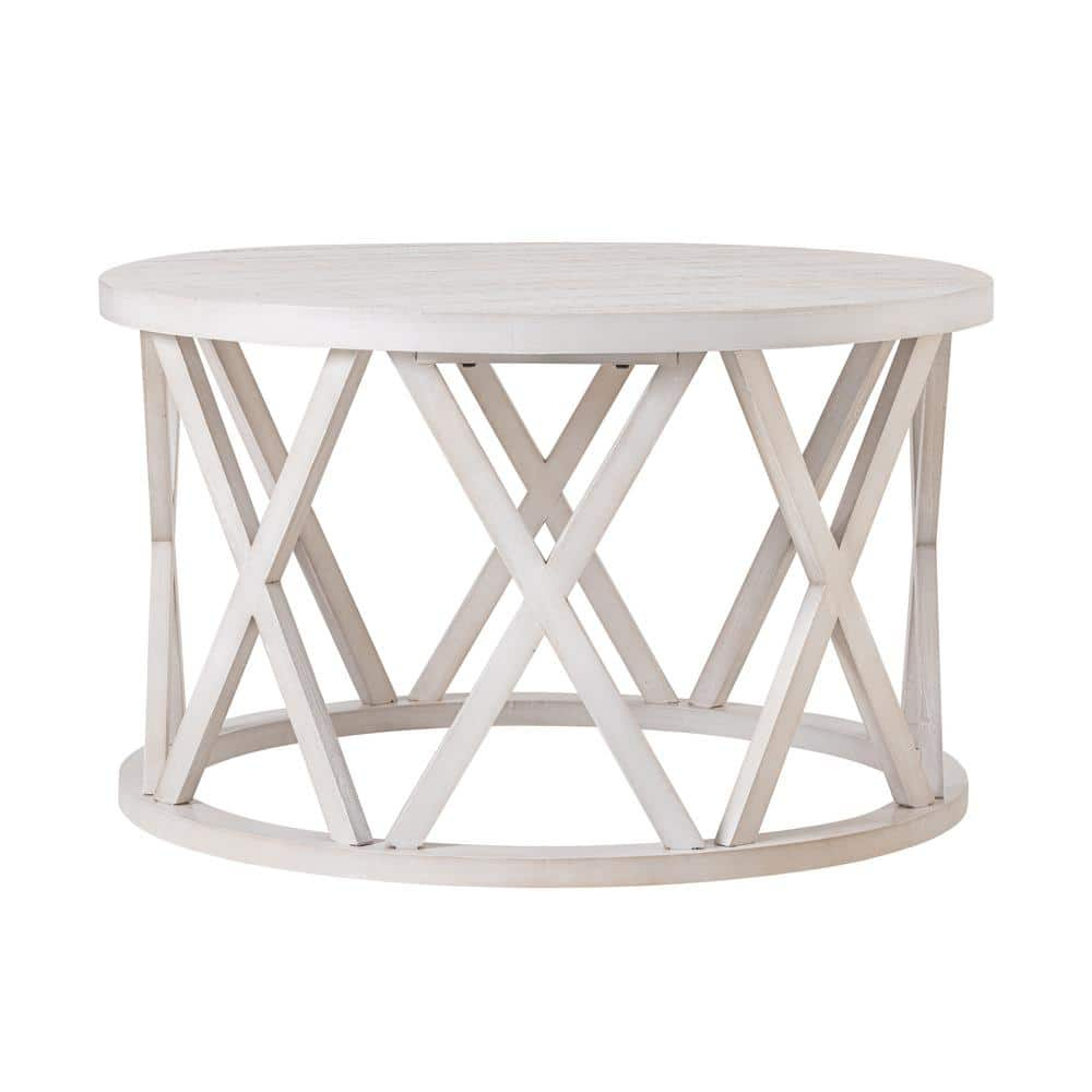 Antique White Round Wood Coffee Table with X-Motifs