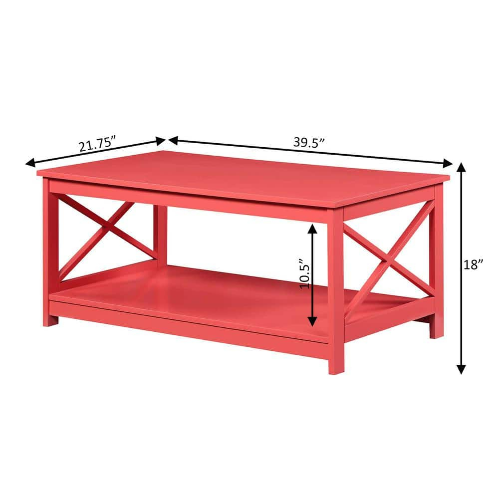 Convenience Concepts Oxford Coffee Table with Shelf, Coral
