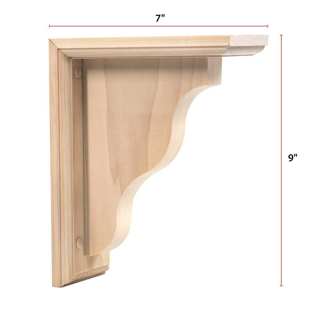 Two-Way Bracket - 9 in. x 7 in. x 3.5 in. - Sanded Unfinished Hardwood - Countersunk and Pre-Drilled - DIY Home Shelving