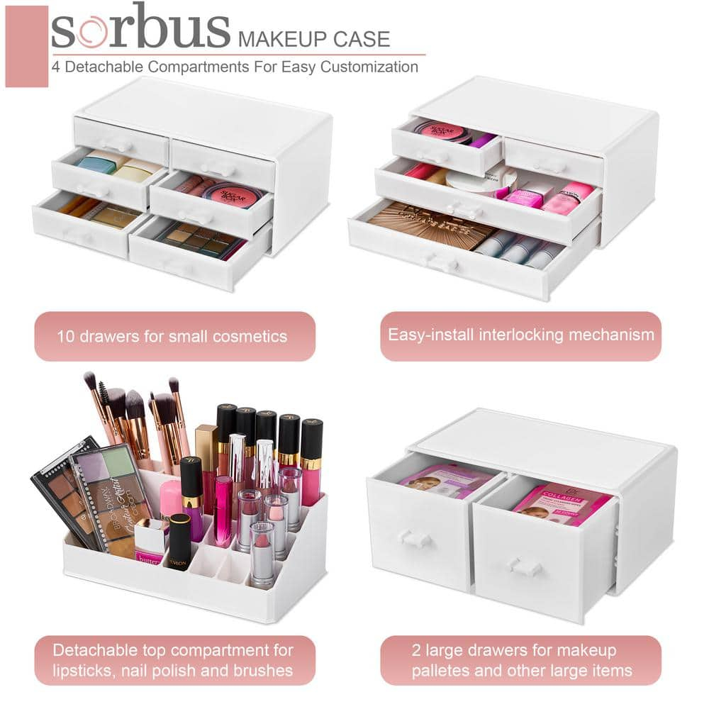 Sorbus Large Makeup Organizer - Stackable Jewelry & Makeup Organizer For Vanity, Bathroom Storage, Dresser - 12 Drawers Cosmetic Beauty Organizers and Storage with Lipstick, Makeup Brush Holder
