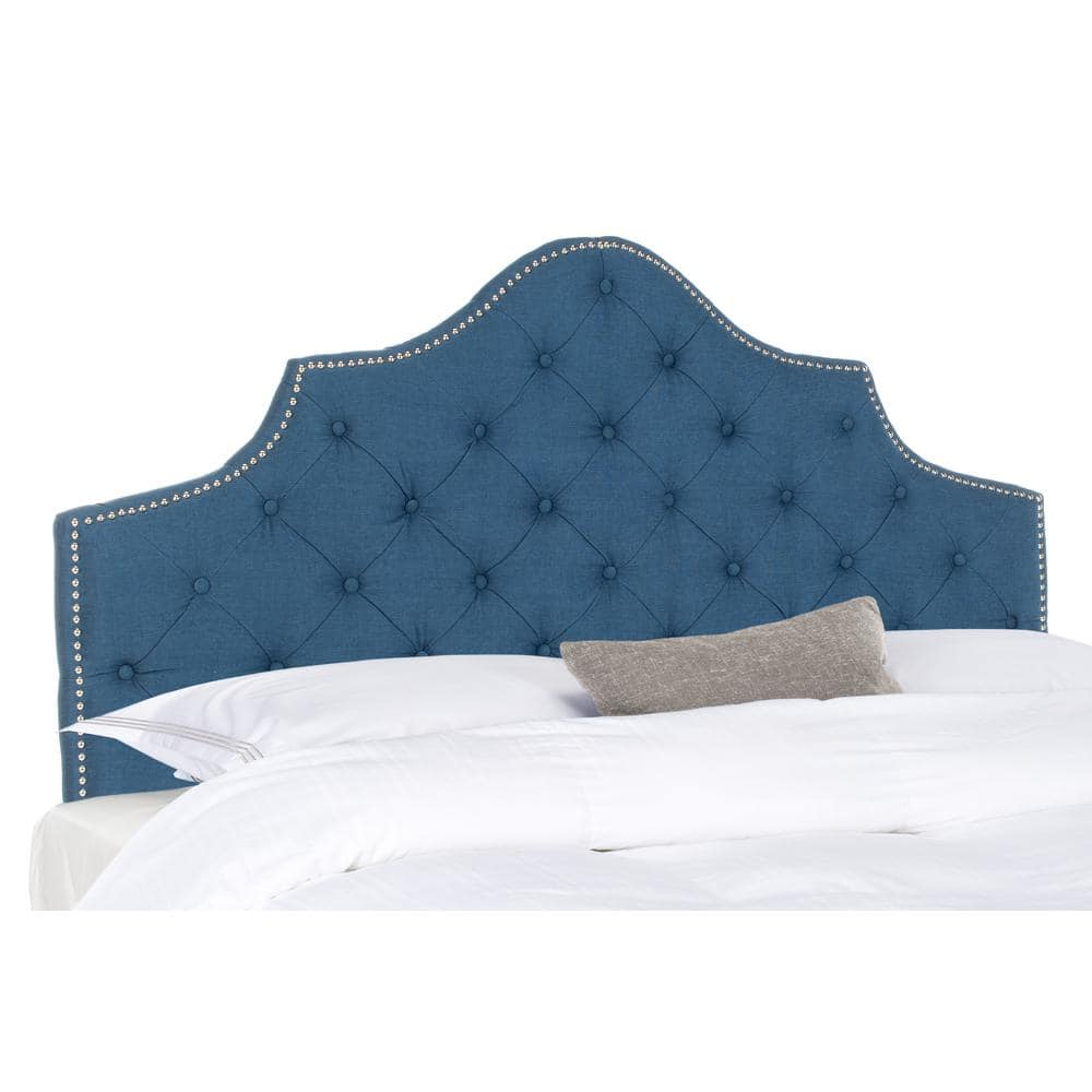 SAFAVIEH Arebelle Rustic Glam Tufted Headboard with Nail Heads, Queen, Steel Blue