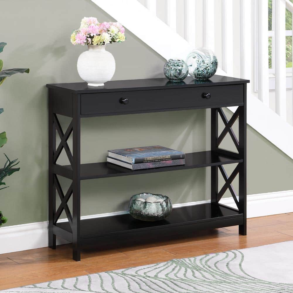 Convenience Concepts Oxford 1-Drawer Console Table, Black Wood finish