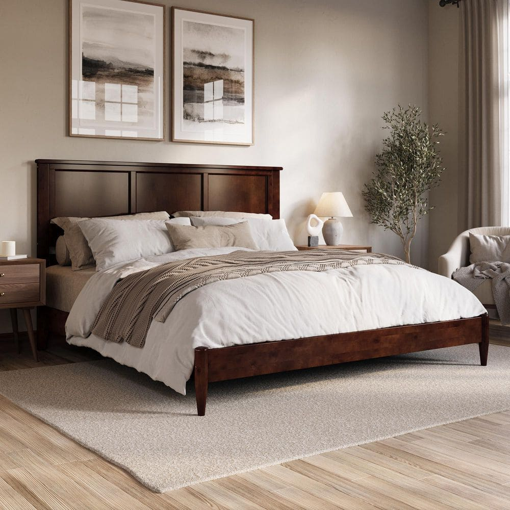 AFI Charlotte King Solid Wood Low Profile Platform Bed, Walnut