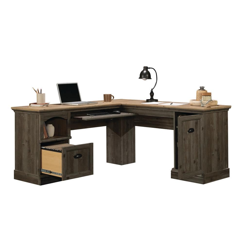 Sauder Sonnet Springs Engineered Wood L-Shaped Desk in Pebble Pine