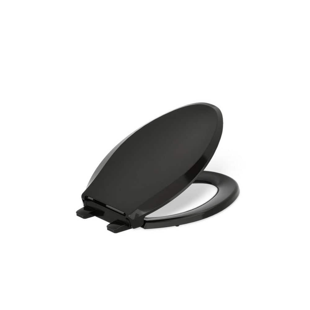 Elongated Toilet Seat, Slow Soft Close, Oval(Oblong) Toilet Seat For Elongated Toilets, Quiet-Close Lid And Seat, Easy To Install And Clean, Never Loosen, Black(18.5)