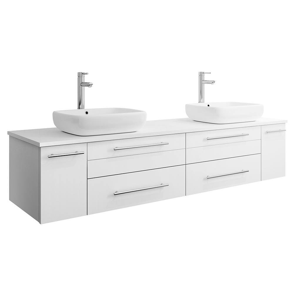 Fresca Lucera 72" Solid Wood Bathroom Cabinet with Double Vessel Sinks in White