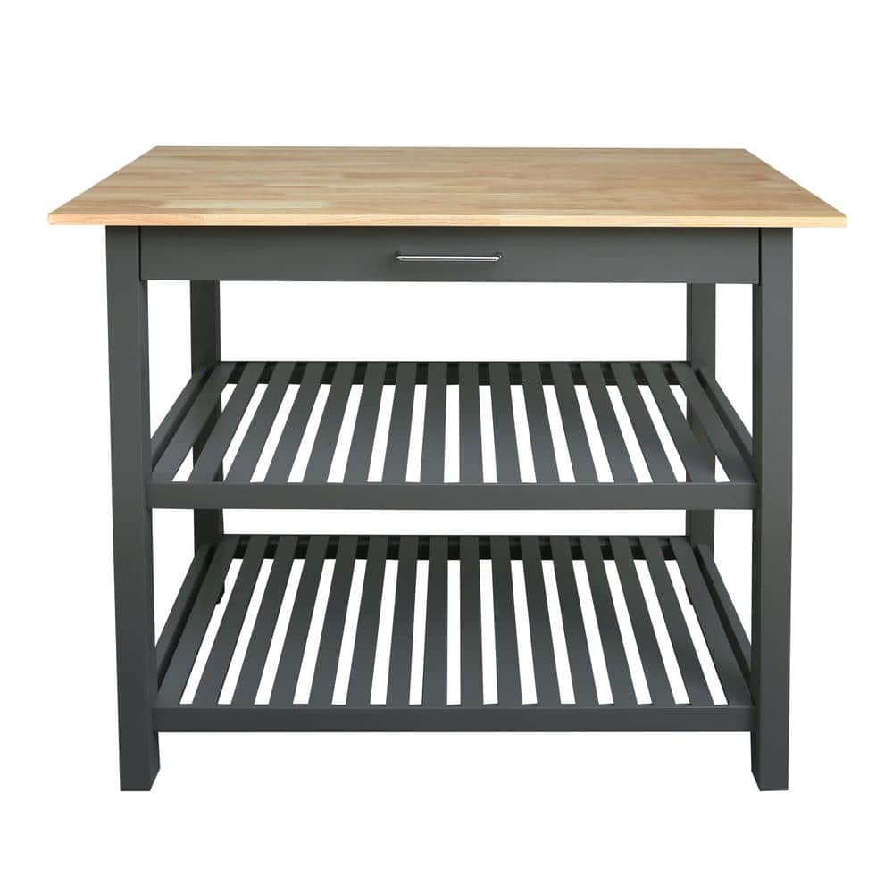 Casual Home Kitchen Island Bar Station with Hardwood Counter Top - Slate Gray
