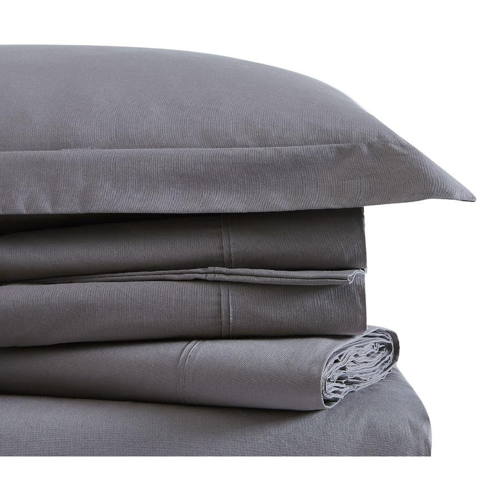 Brooklyn Loom Classic Cotton Sheet Sets Grey Cotton 4-Piece Full Sheet Set, Solid Color Themed, for Men and Women, Oeko-TEX Certified Confidence