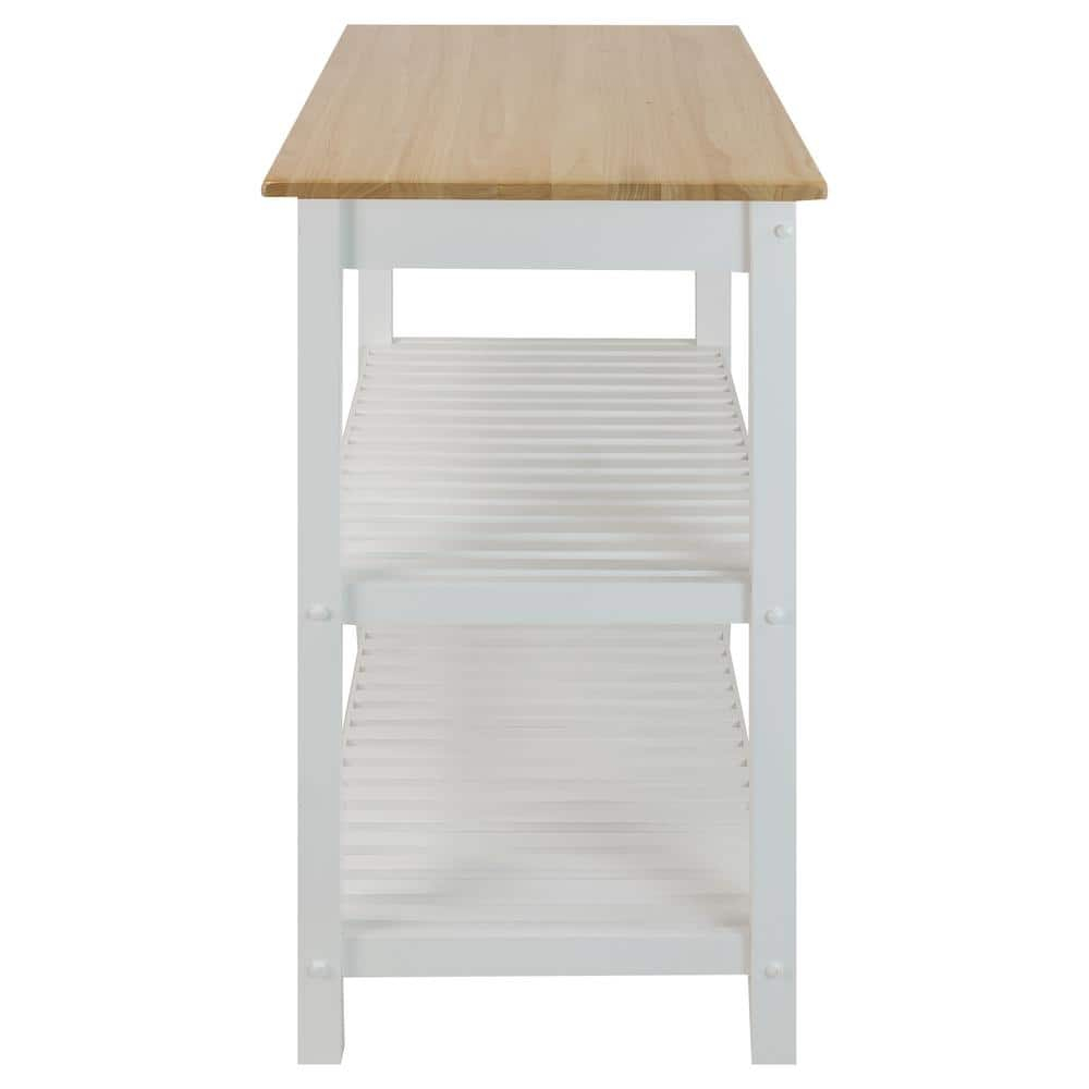 Casual Home Kitchen Island Bar Station with Hardwood Counter and Storage, White