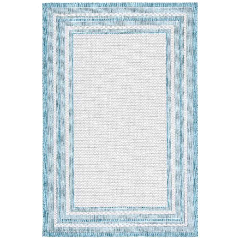 SAFAVIEH Courtyard Ercan Bordered Indoor/Outdoor Area Rug, Ivory/Aqua, 4' x 5'7"