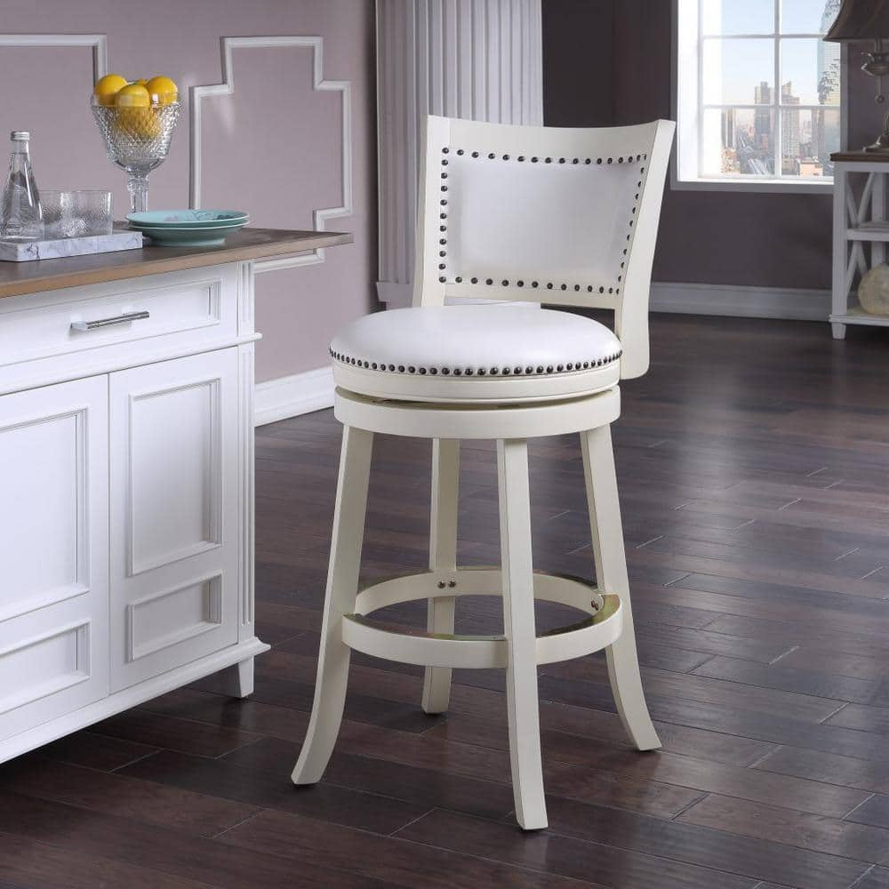 Boraam Bristol 29in. High Back Swivel Wood Kitchen Bar Stool - Buttermilk