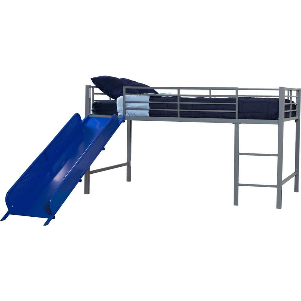 DHP Lively Junior Twin Metal Loft Bed, Silver with Blue Slide