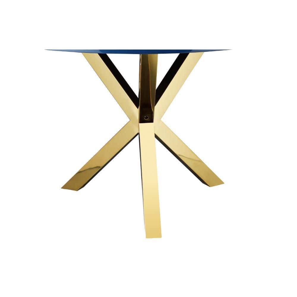 Benjara Emi 47 Inch Dining Table, Round White Lacquer Top, X Twisted Gold Legs
