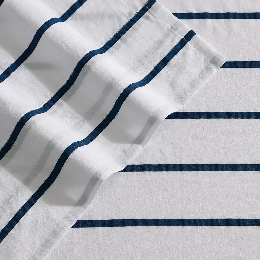 Brenton Stripe 3-Piece Navy Blue Cotton Twin XL Sheet Set
