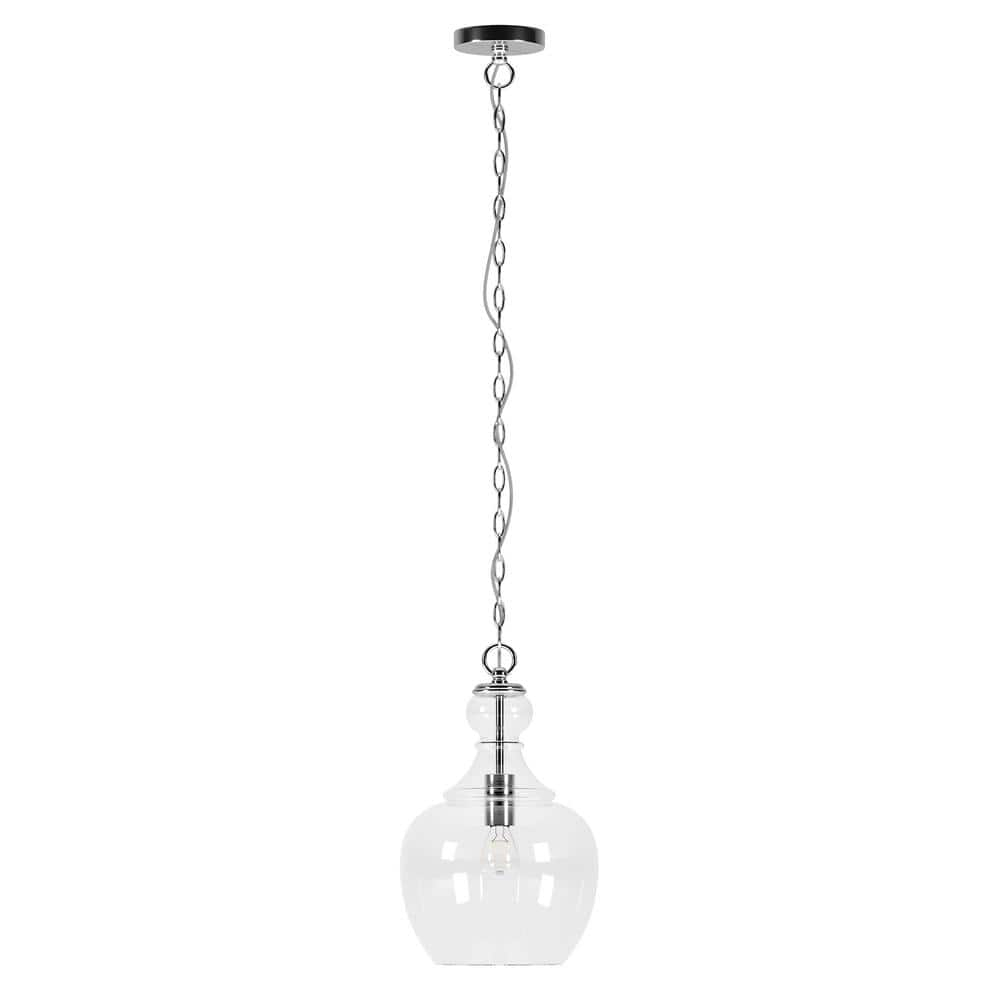 Evelyn&Zoe 11" Brushed Nickel Finish Metal/Glass Pendant