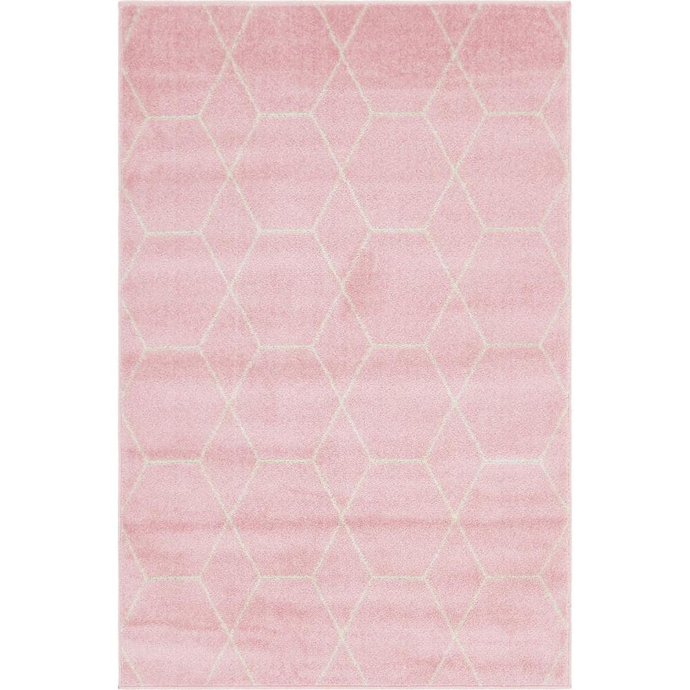 Unique Loom Trellis Frieze Collection Area Rug - Geometric (4' 1" x 6' 1" Rectangle Light Pink/Ivory)