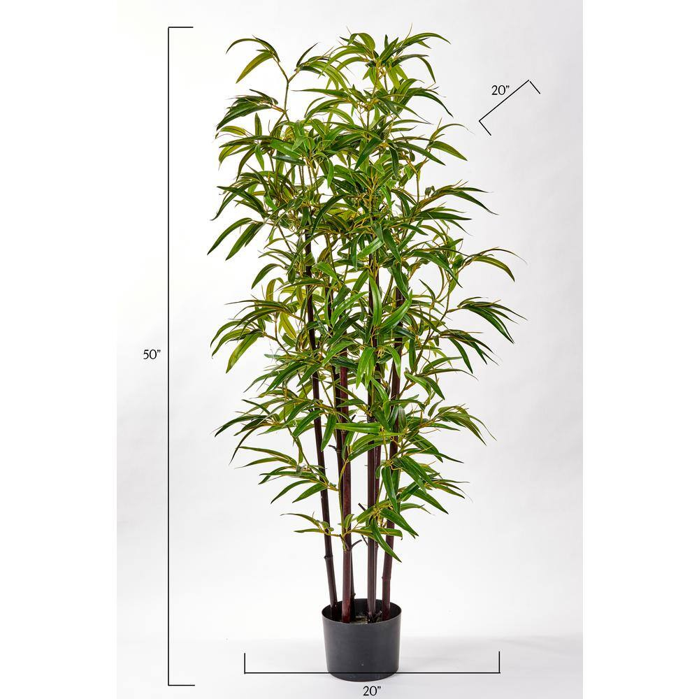 Eternal Spring 49" Silk Bamboo Potted Plant in Black Pot