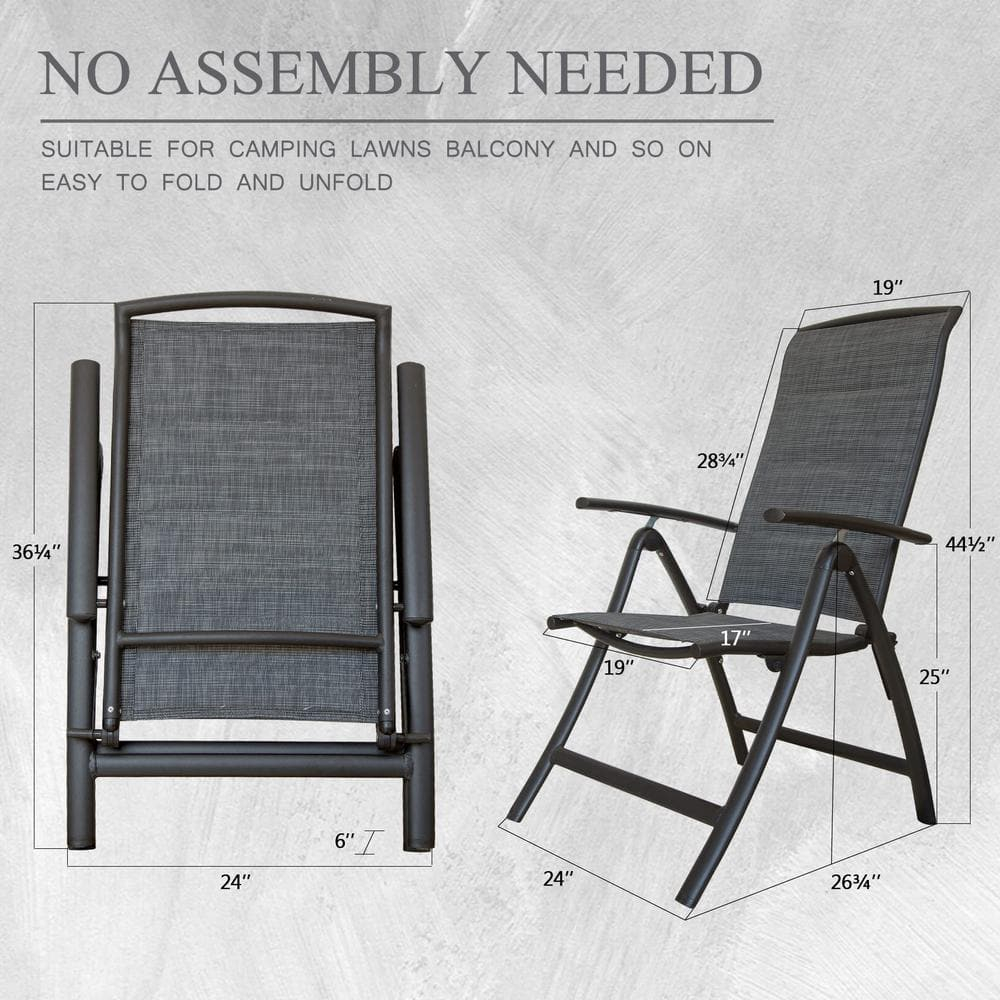 Gzxs Patio Dining Chairs Set of 2, Portable Aluminium Frame Folding Chairs with Armrests and High Backrest for Camping, Lawn Yard Beach, Double-Layered Textilene Fabric, Dark Gray