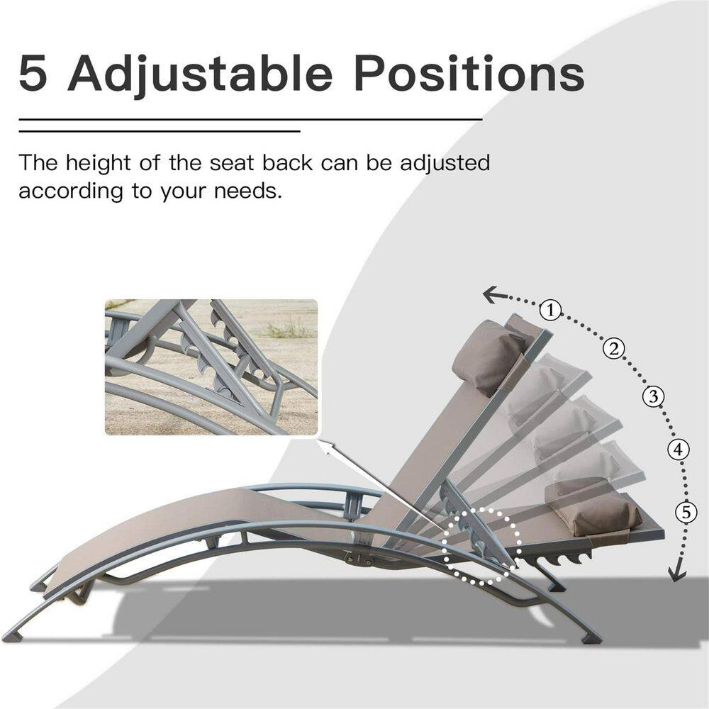 Khaki and Gray Aluminum Outdoor Chaise Lounge Set with Cushions