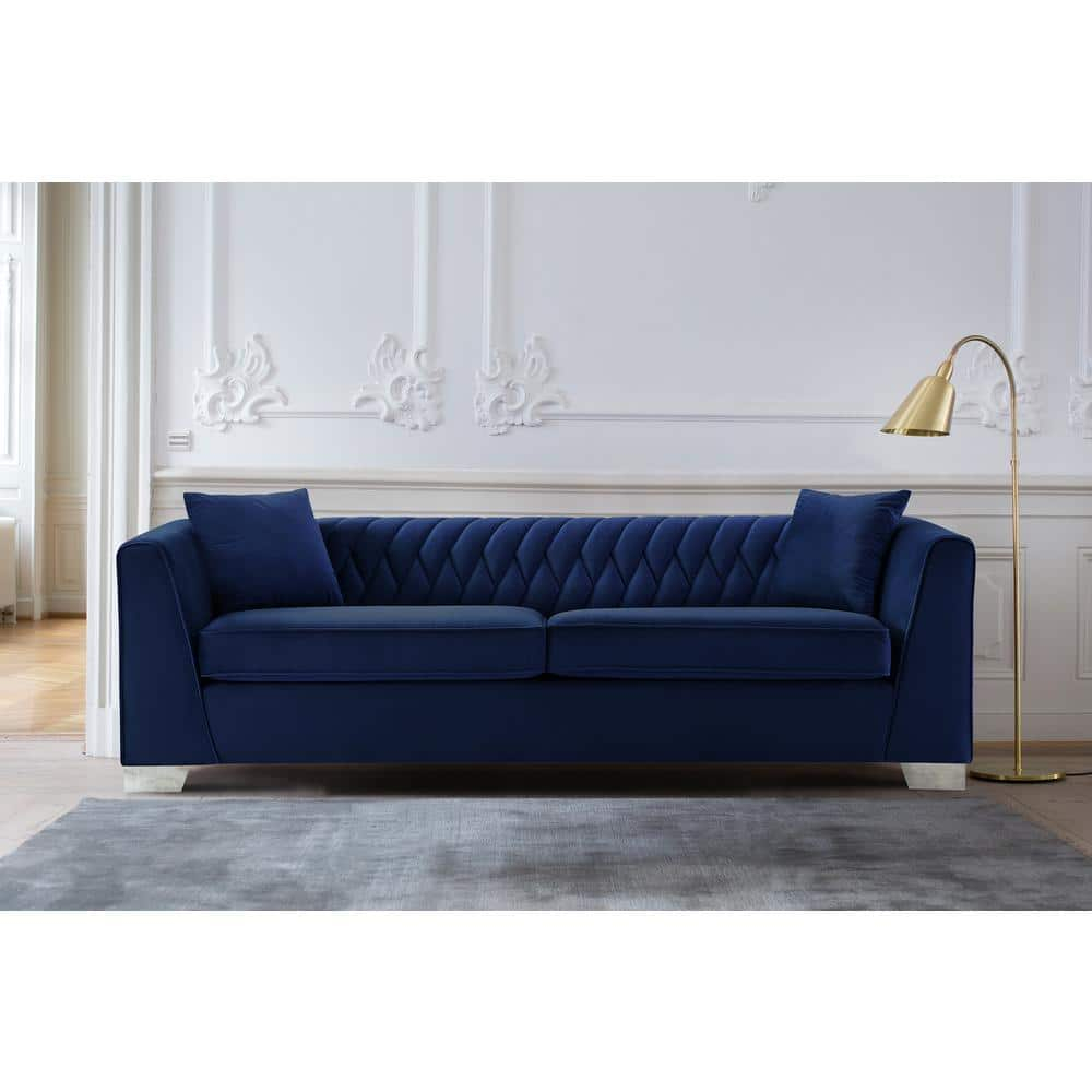 Cambridge Sofa in Brushed Stainless Steel and Blue Velvet